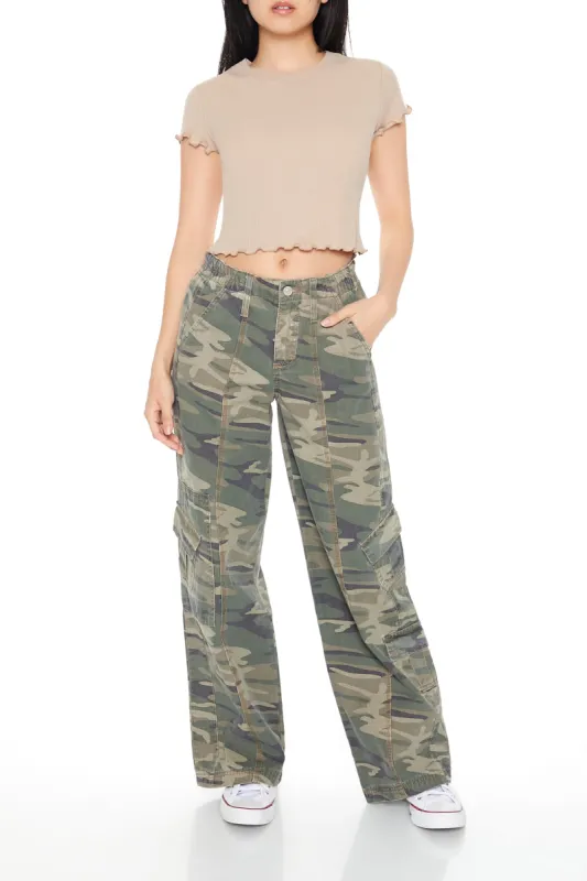 Camo Print Wide Leg Cargo Pant sold by Urban Planet