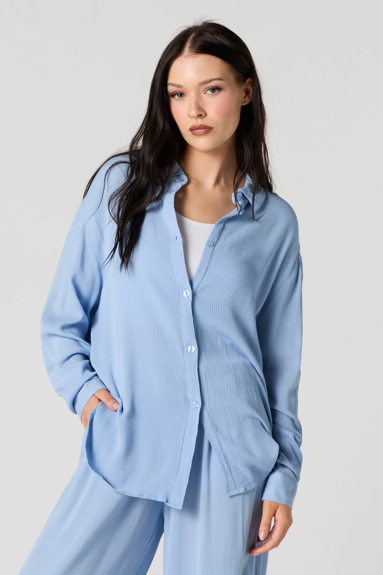 Textured Oversized Button-Up Top sold by Urban Planet product image thumbnail 4