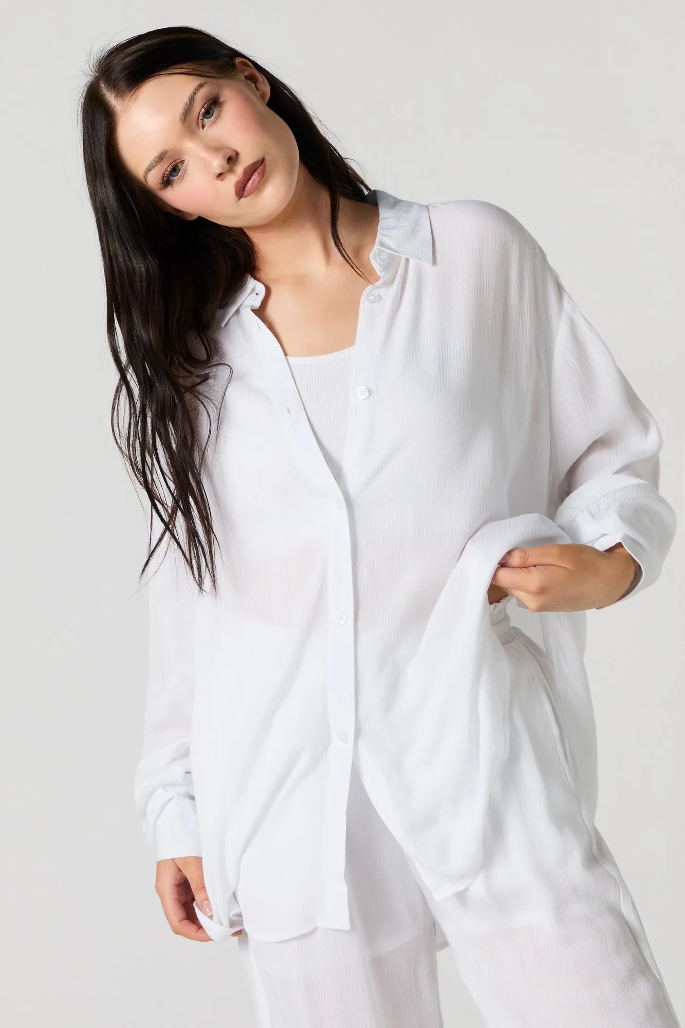 Textured Oversized Button-Up Top sold by Urban Planet