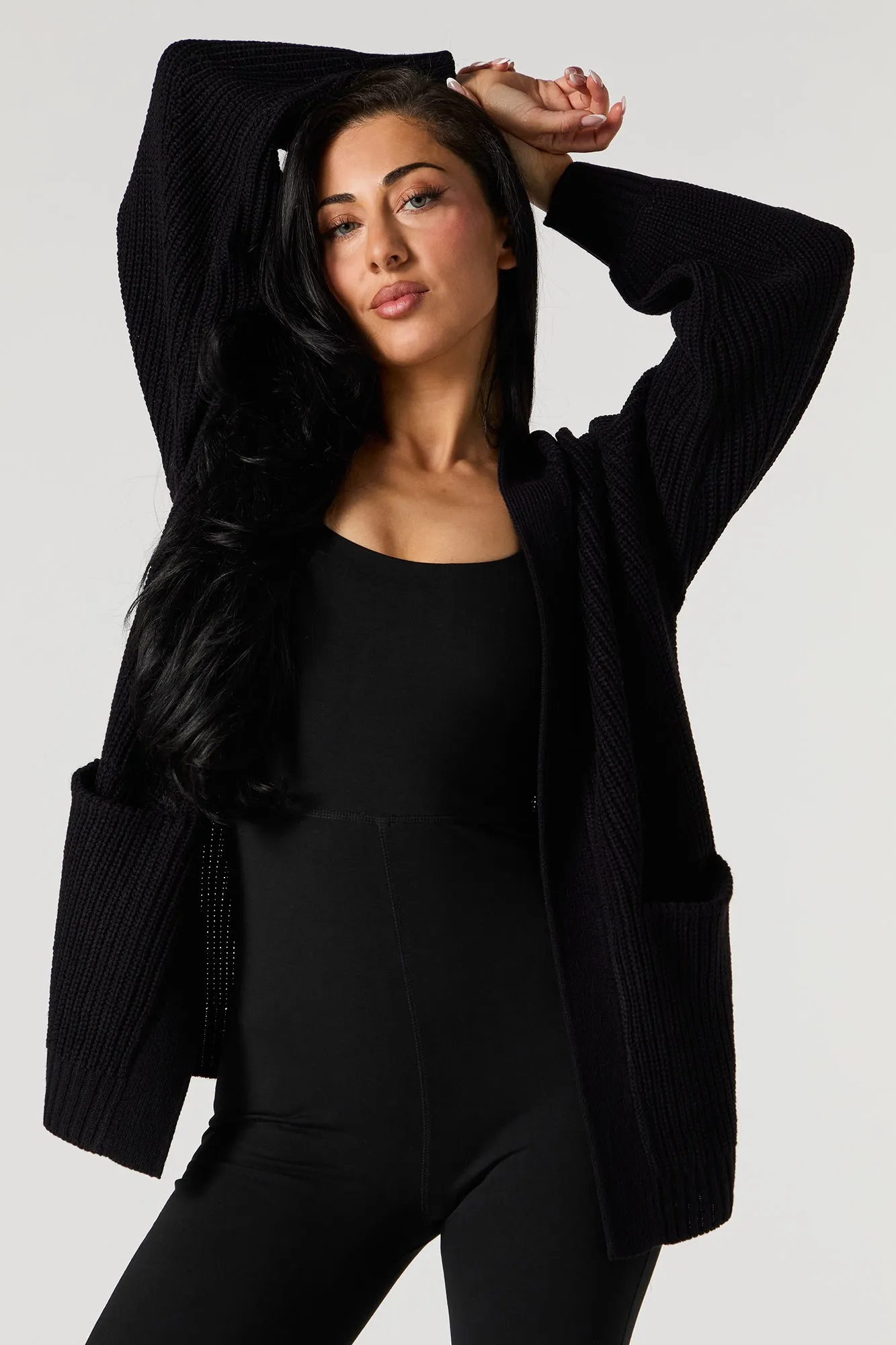 Ribbed Knit Open Front Long Sleeve Cardigan sold by Urban Planet