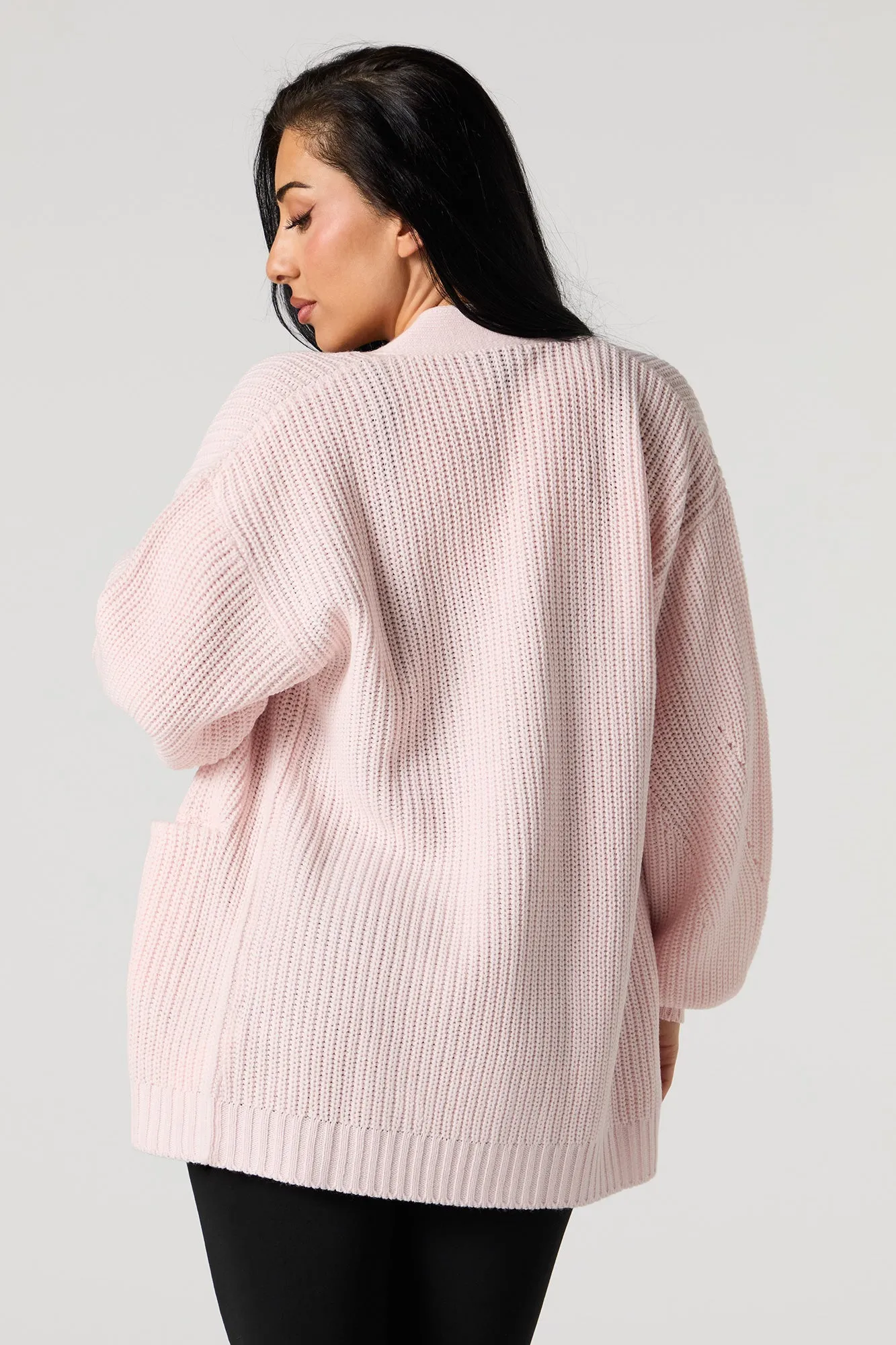 Ribbed Knit Open Front Long Sleeve Cardigan sold by Urban Planet product image thumbnail 5
