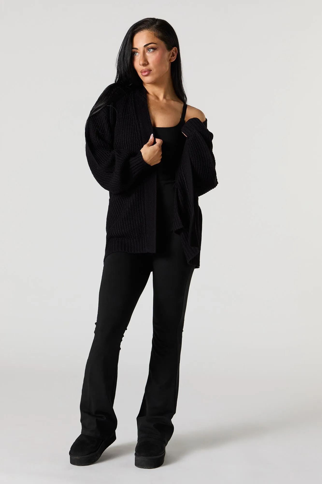 Ribbed Knit Open Front Long Sleeve Cardigan sold by Urban Planet product image thumbnail 3