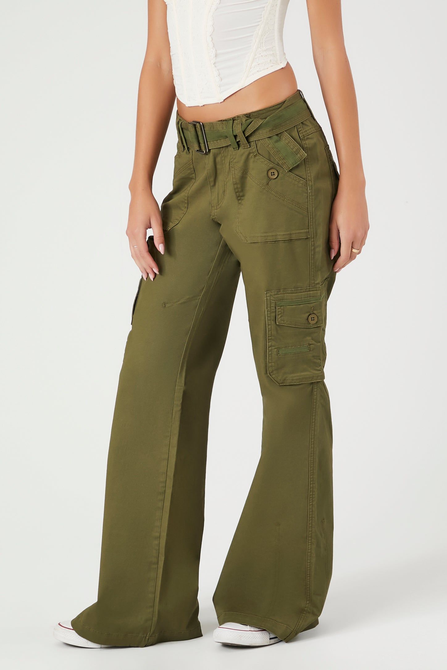Pantalon cargo à jambe évasée en popeline à taille haute sold by Urban Planet product image thumbnail 4