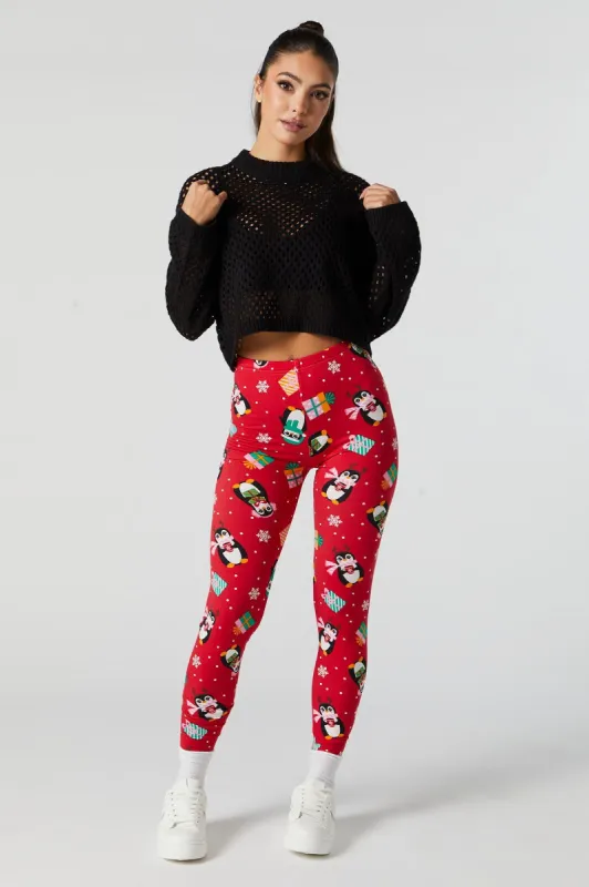 Legging de Noël en molleton à imprimé Penguin Presents made by Urban Planet