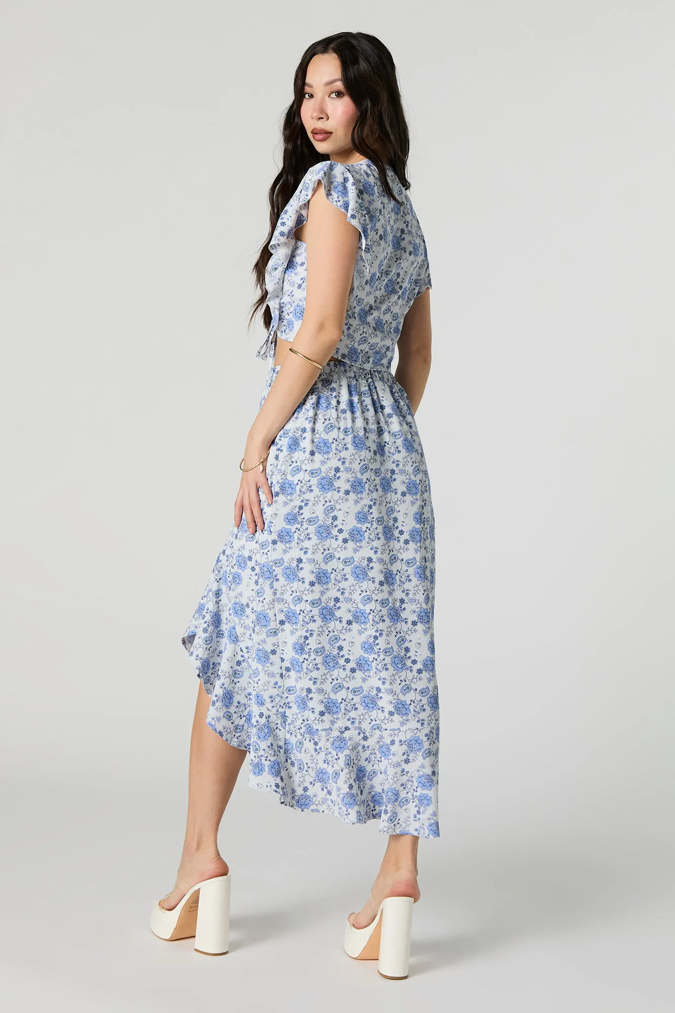 Jupe midi asymétrique volantée fleurie sold by Urban Planet product image thumbnail 3