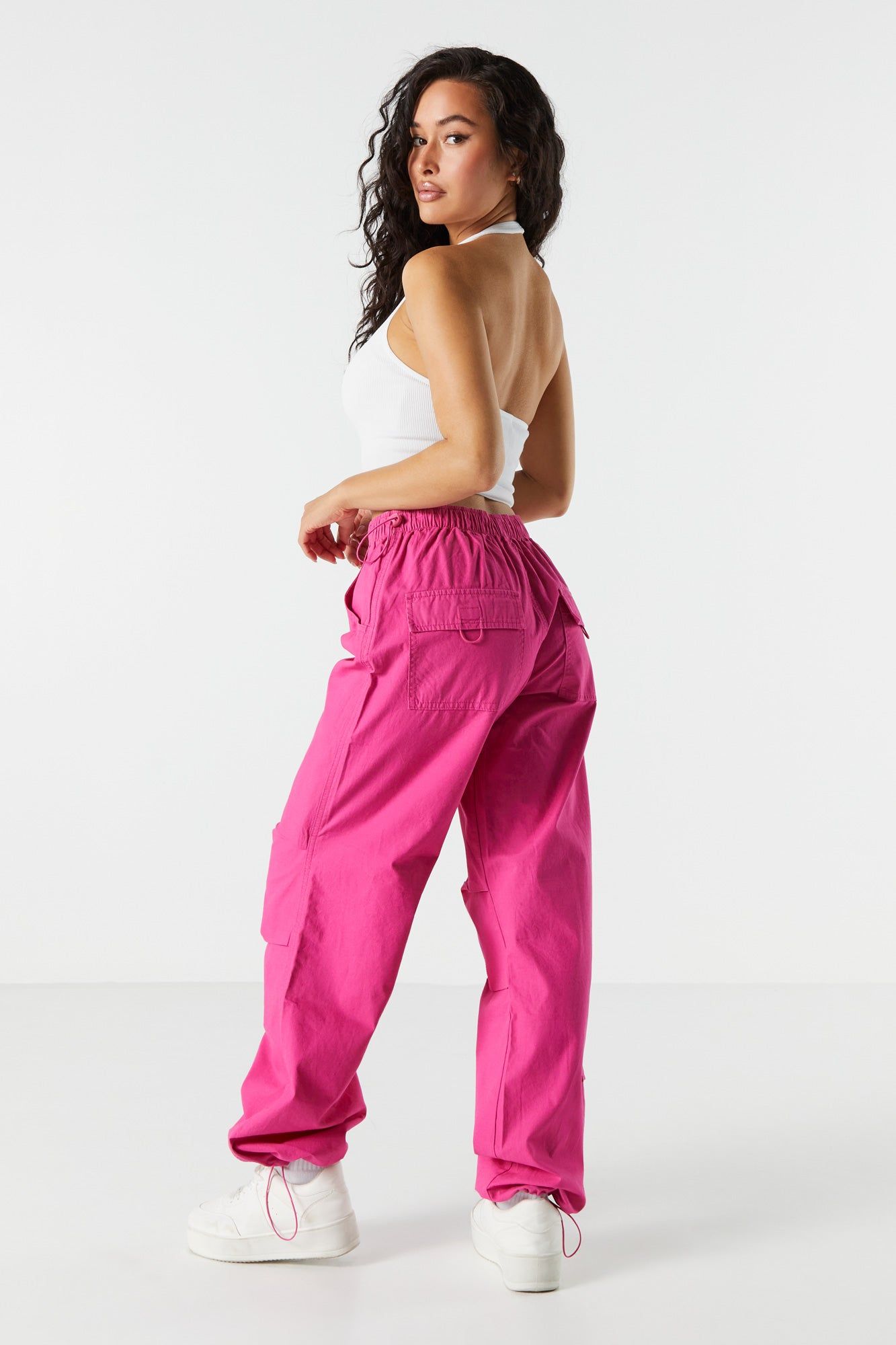 Pantalon parachute cargo à taille haute en toile sold by Urban Planet product image thumbnail 3