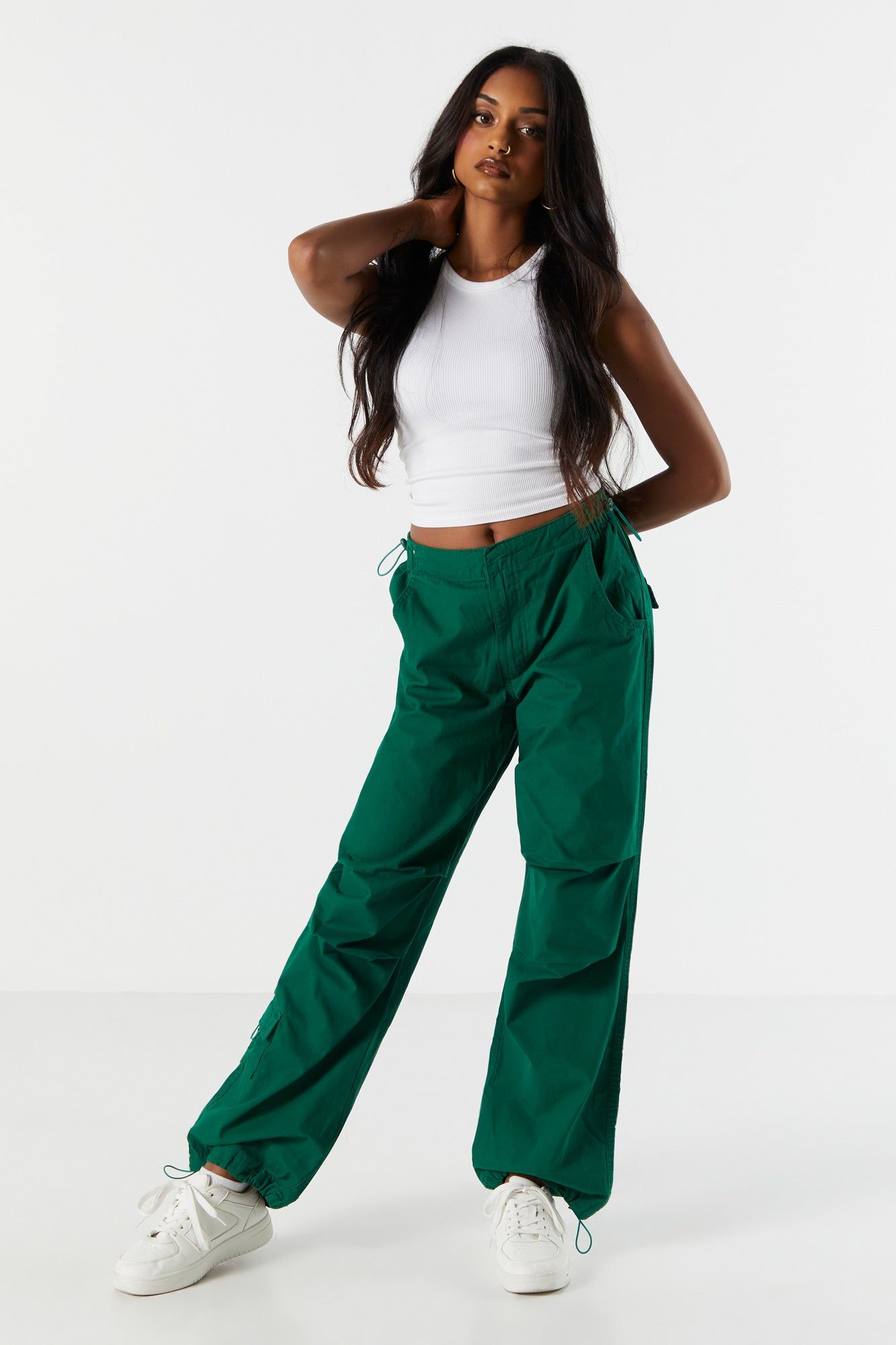 Pantalon parachute cargo à taille haute en toile sold by Urban Planet product image thumbnail 4