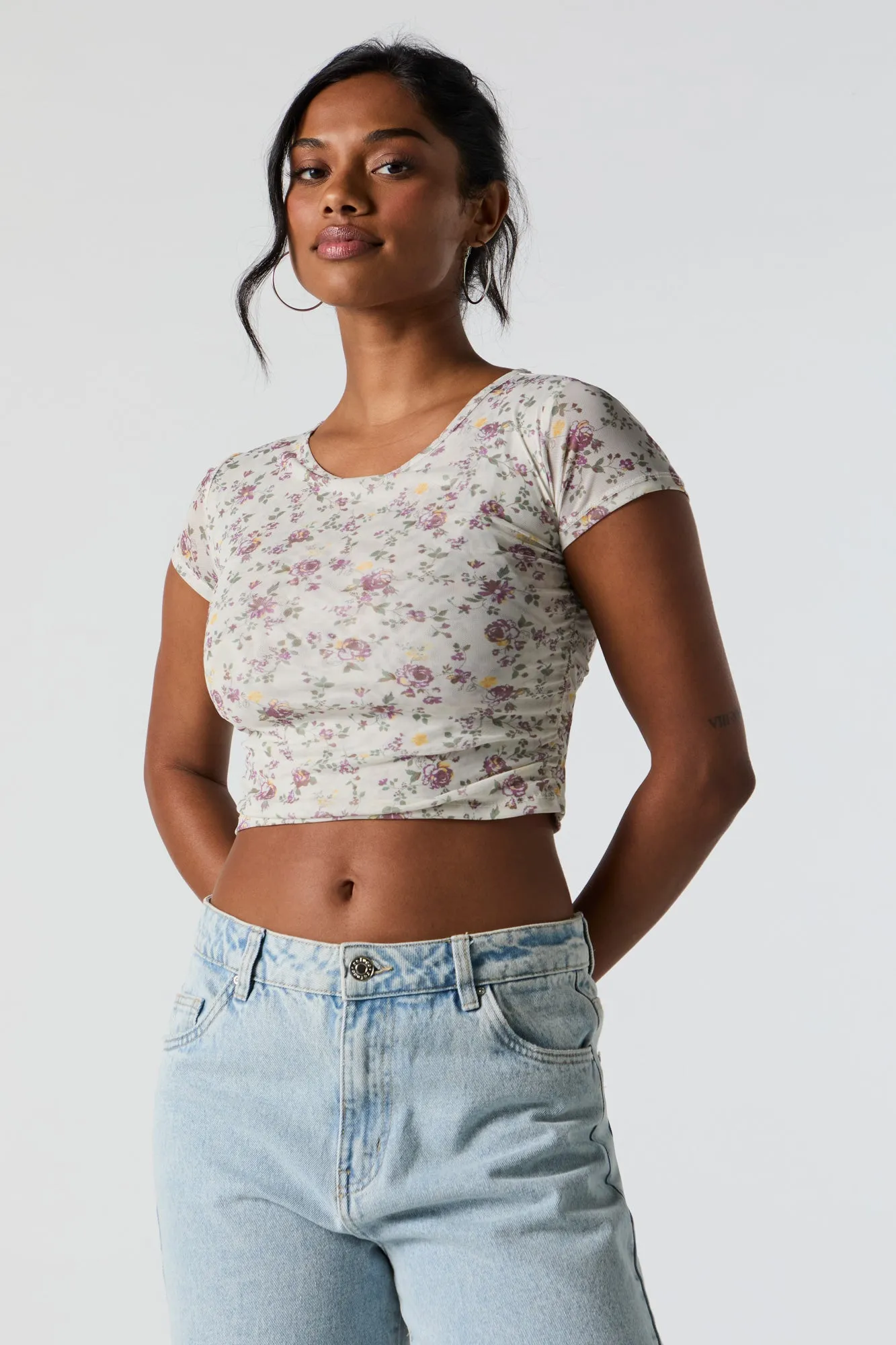Floral Mesh Crop Top sold by Urban Planet product image thumbnail 3
