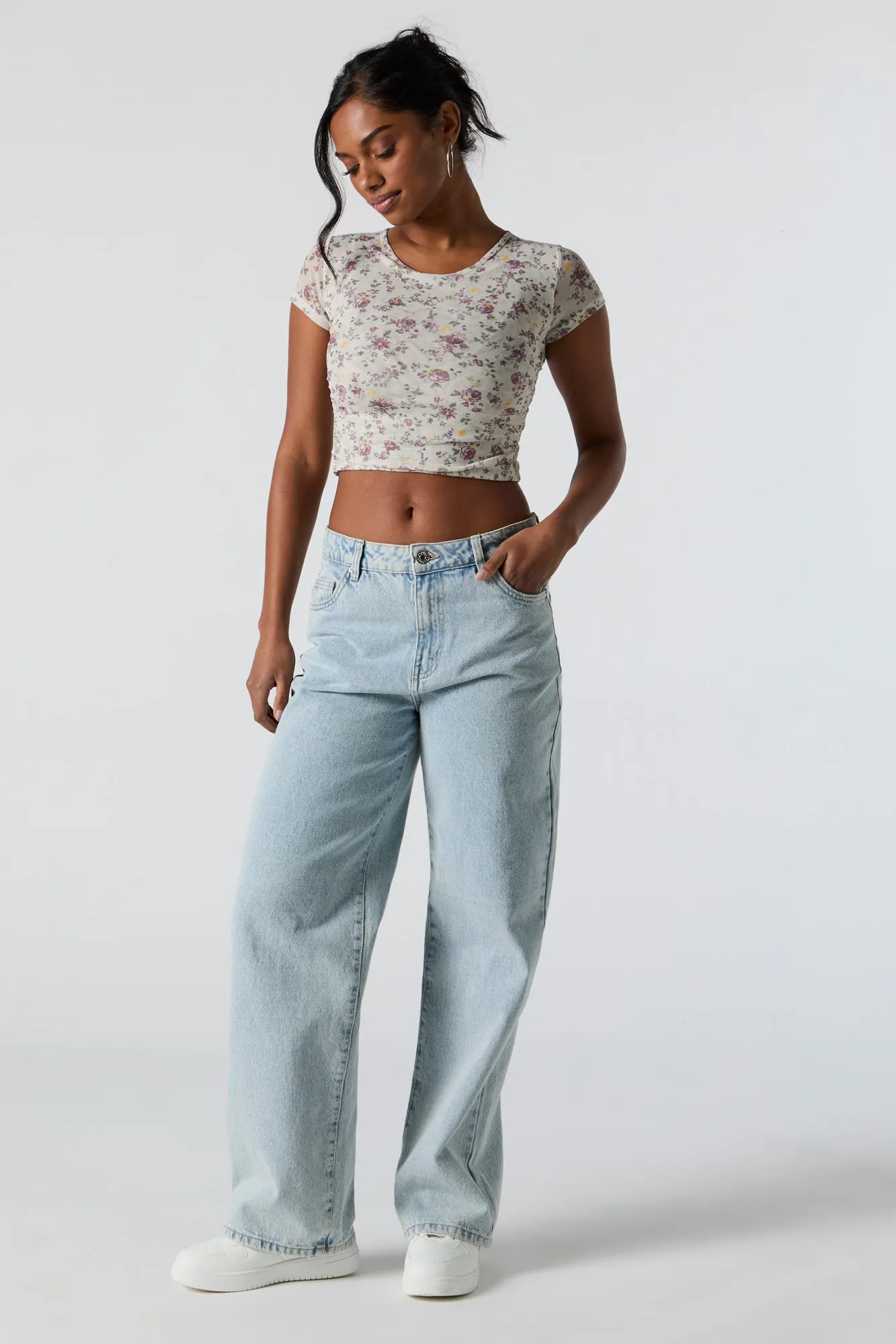 Floral Mesh Crop Top sold by Urban Planet product image thumbnail 4