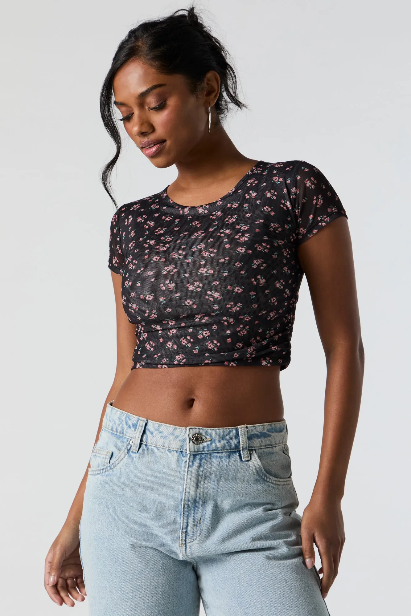 Floral Mesh Crop Top sold by Urban Planet product image thumbnail 5