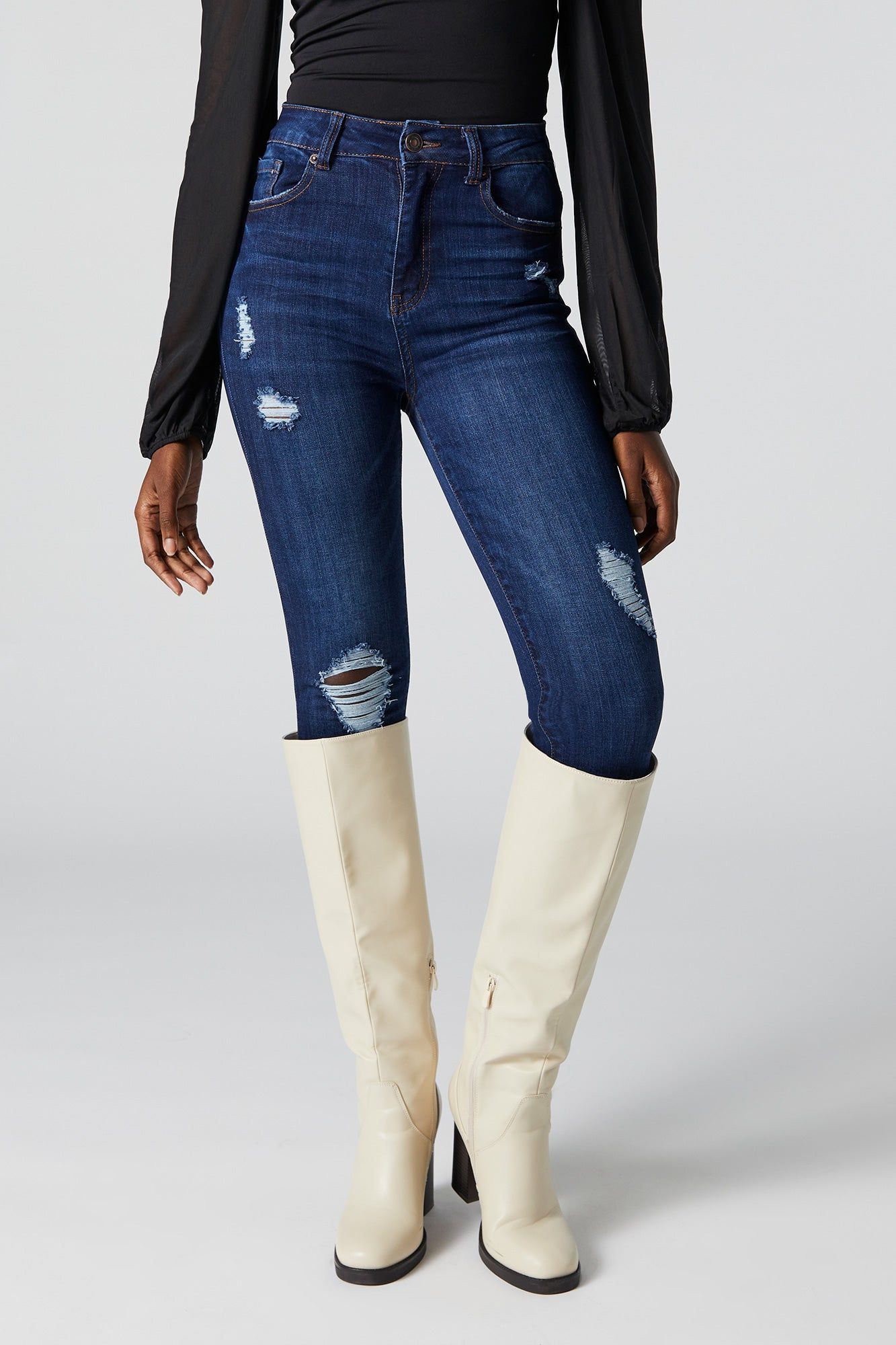 Dark Wash Distressed Skinny Jean sold by Urban Planet product image thumbnail 2