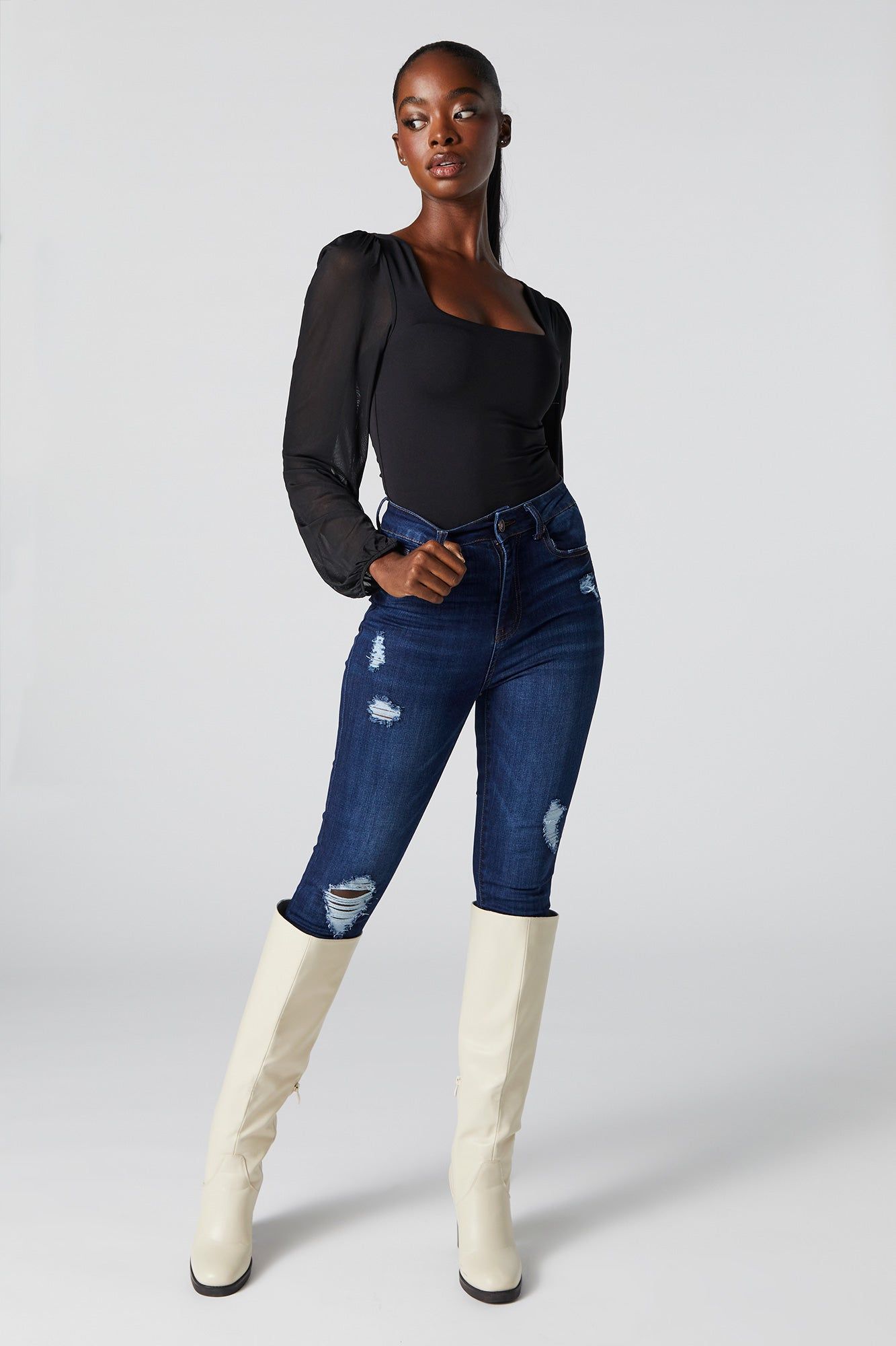 Dark Wash Distressed Skinny Jean sold by Urban Planet