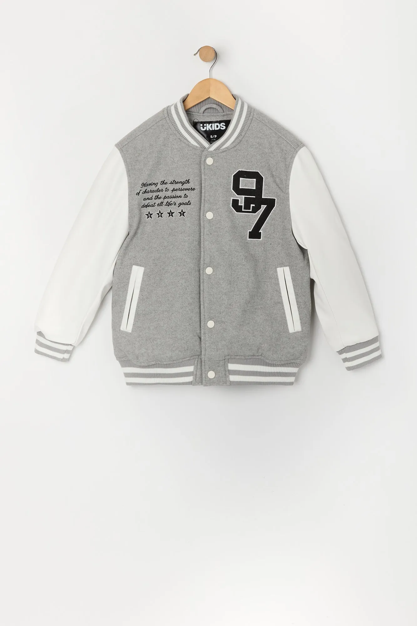 Boys Embroidered Fleece Varsity Jacket sold by Urban Planet product image thumbnail 3