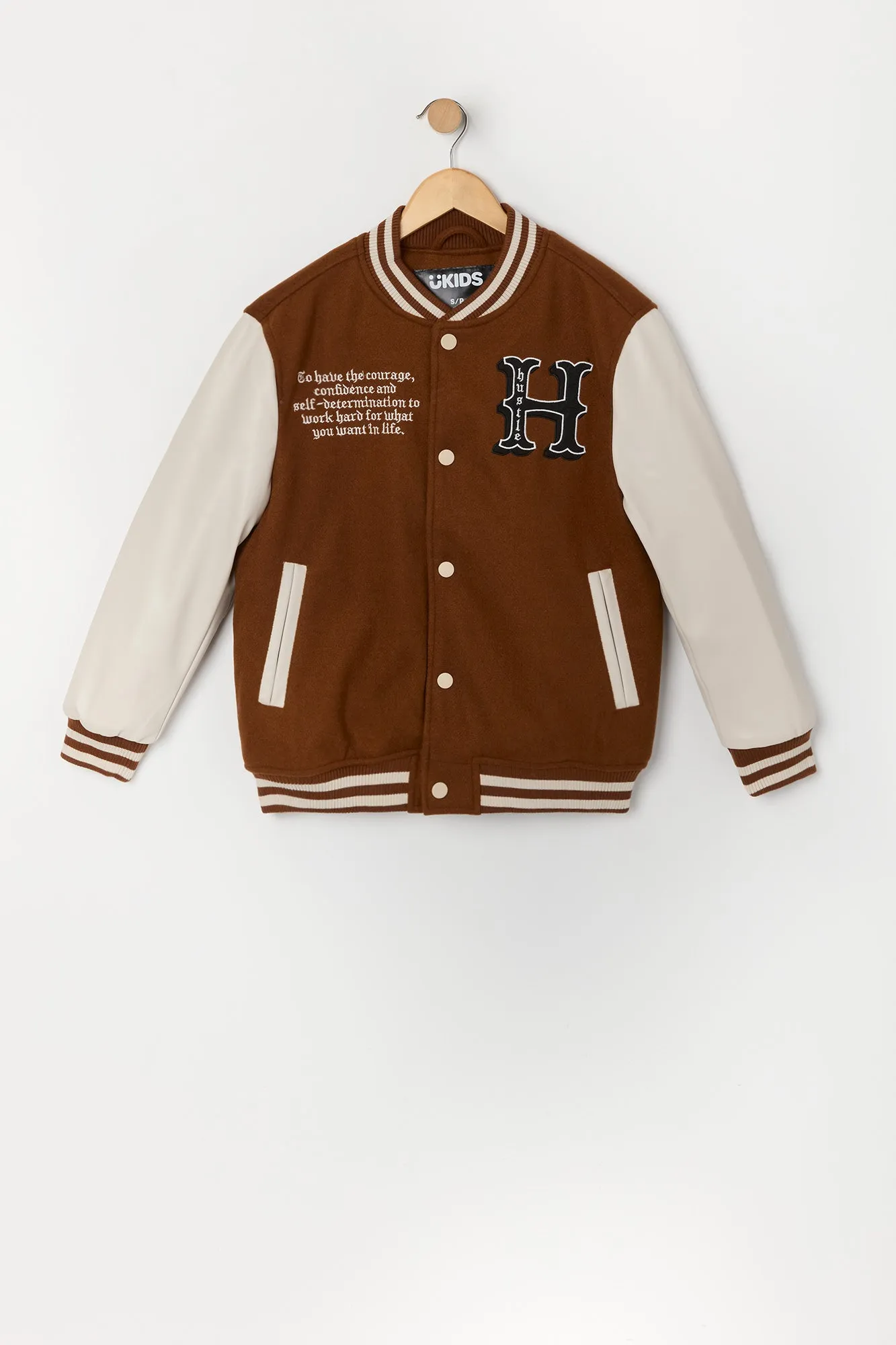 Boys Embroidered Fleece Varsity Jacket sold by Urban Planet