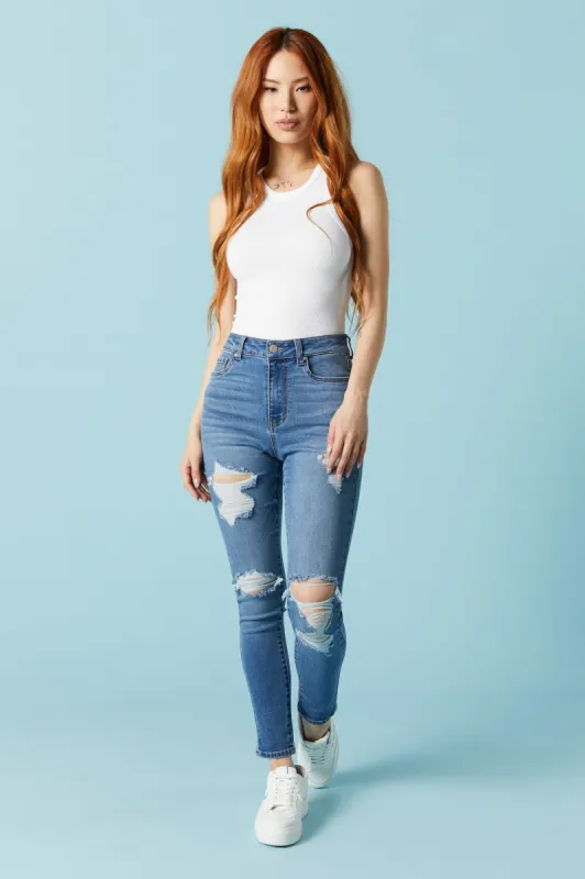 Miami Distressed Medium Wash Skinny Jean sold by Urban Planet