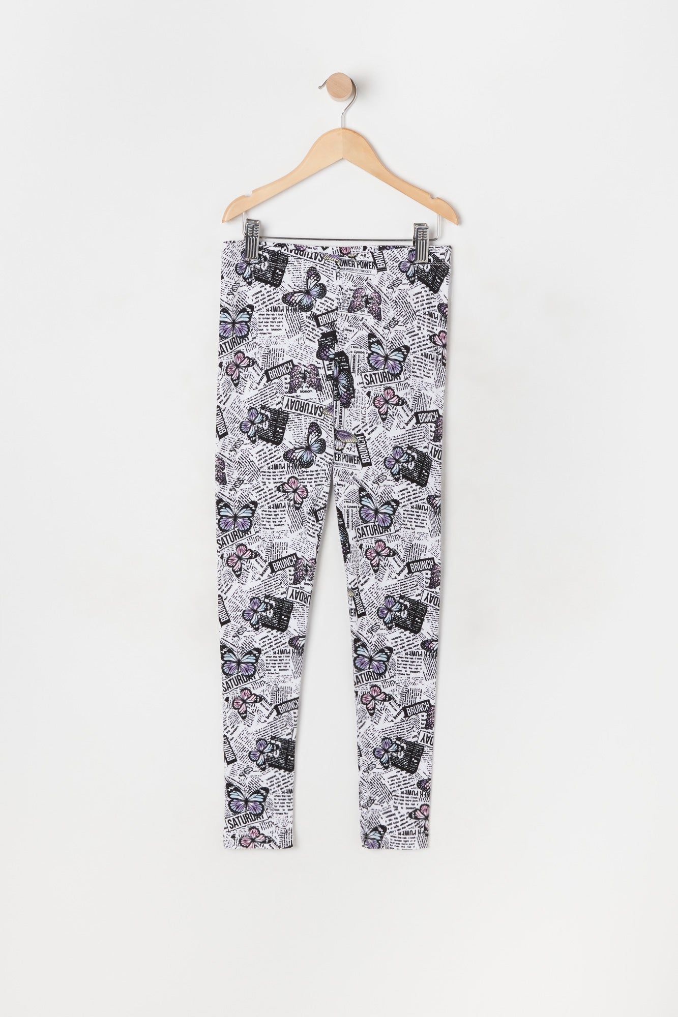 Girls Soft Newspaper And Butterfly Print Legging sold by Urban Planet