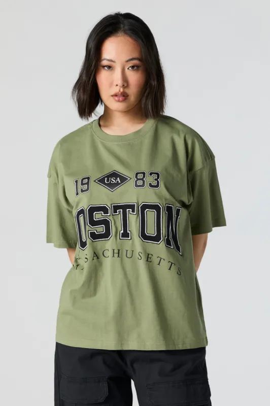 Boston Chenille Embroidered Oversized T-Shirt sold by Urban Planet