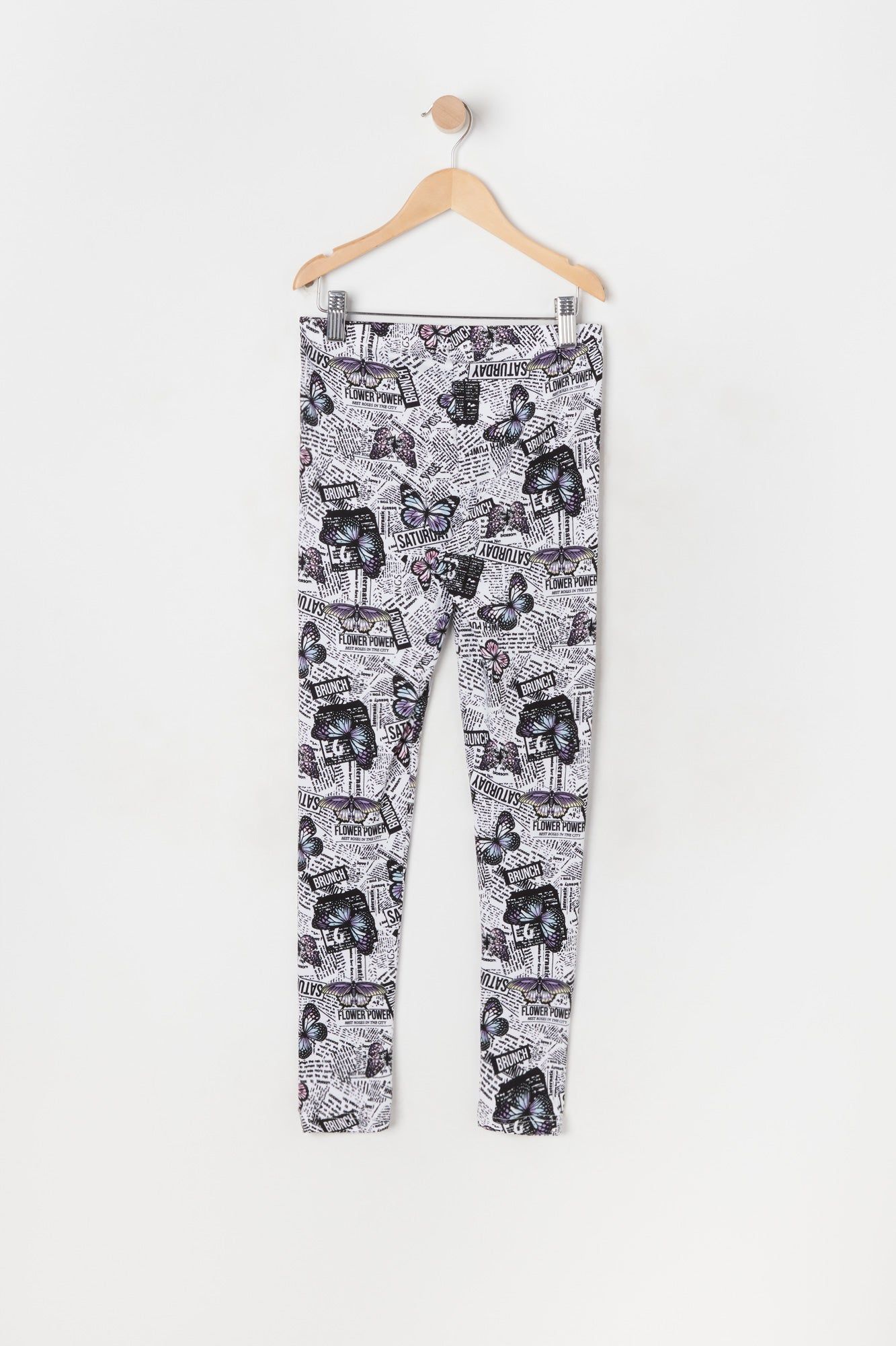Girls Soft Newspaper And Butterfly Print Legging sold by Urban Planet product image thumbnail 2