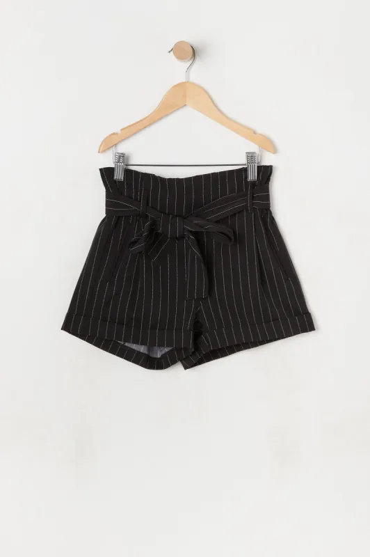 Girls Striped Belted Paperbag Short sold by Urban Planet