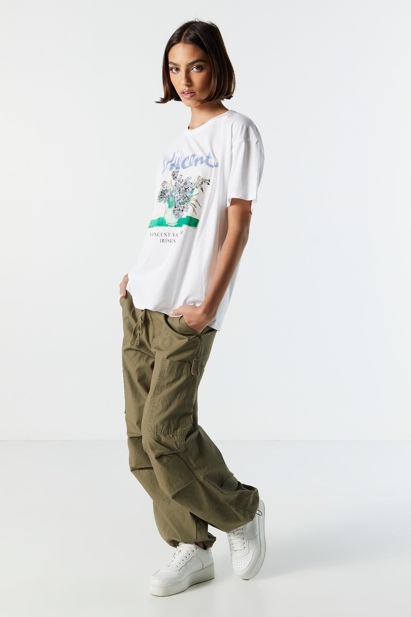 T-shirt de coupe garçonne blanc à imprimé Vincent sold by Urban Planet product image thumbnail 3