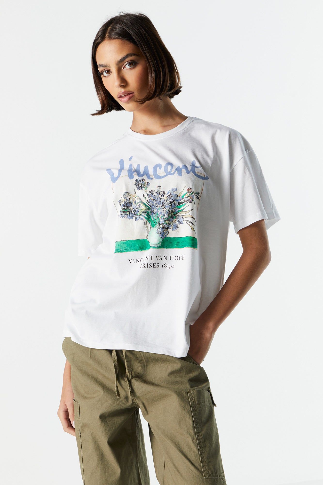 T-shirt de coupe garçonne blanc à imprimé Vincent sold by Urban Planet