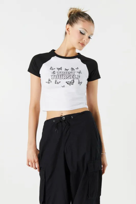 T-shirt raglan court à imprimé Trust Yourself sold by Urban Planet
