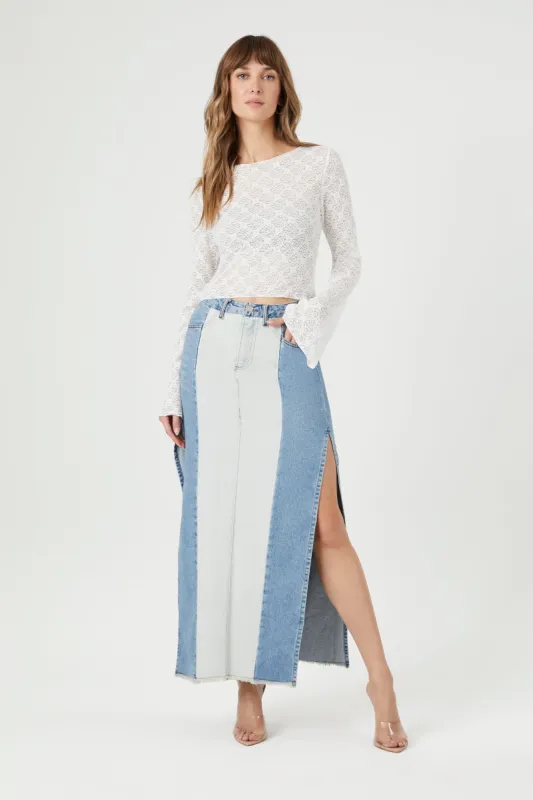 Two Tone Denim Maxi Skirt sold by Urban Planet