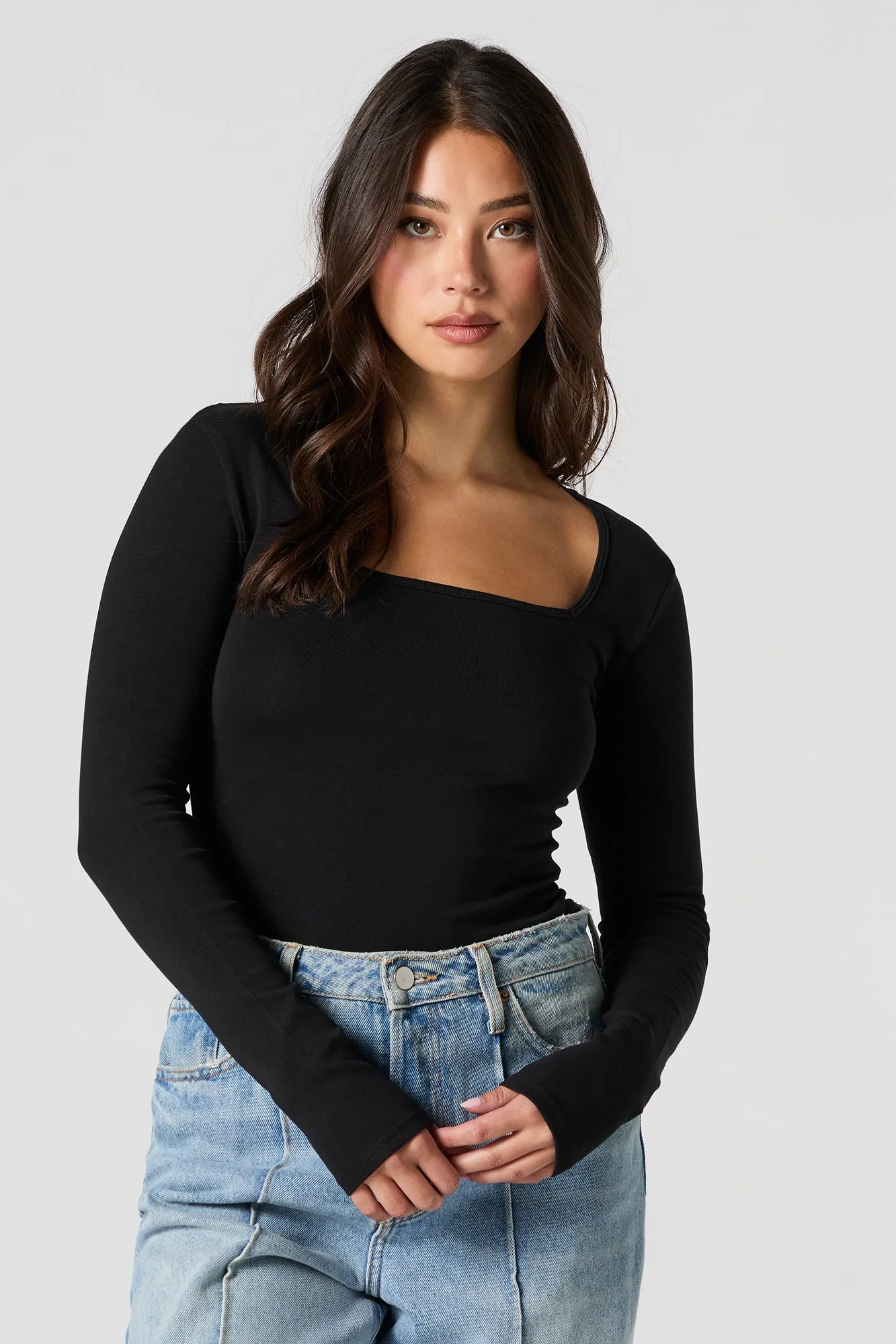 Square Neck Long Sleeve Bodysuit sold by Urban Planet product image thumbnail 4