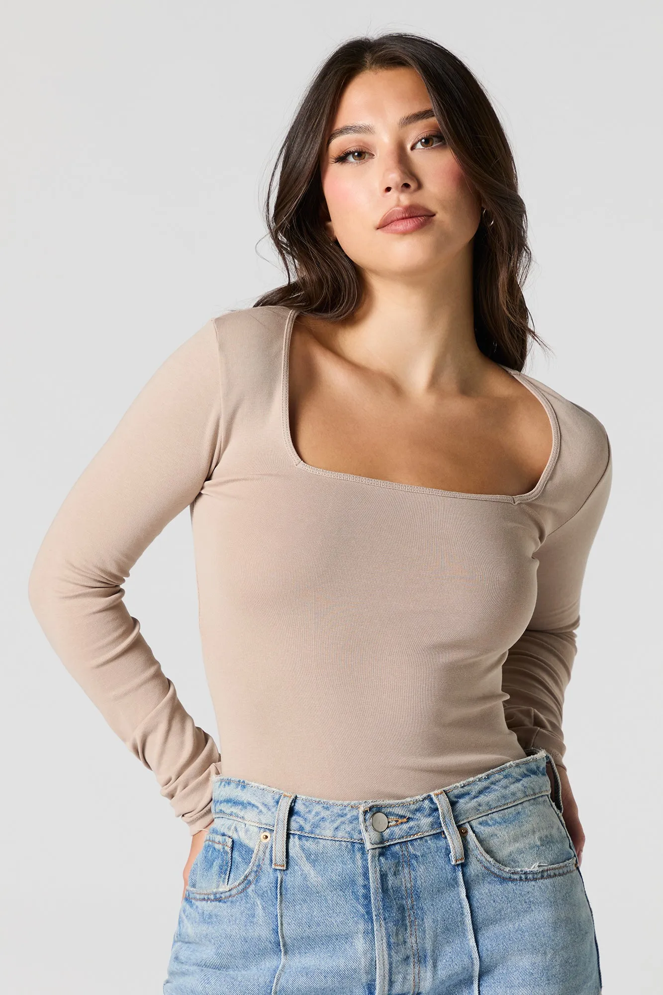 Square Neck Long Sleeve Top sold by Urban Planet