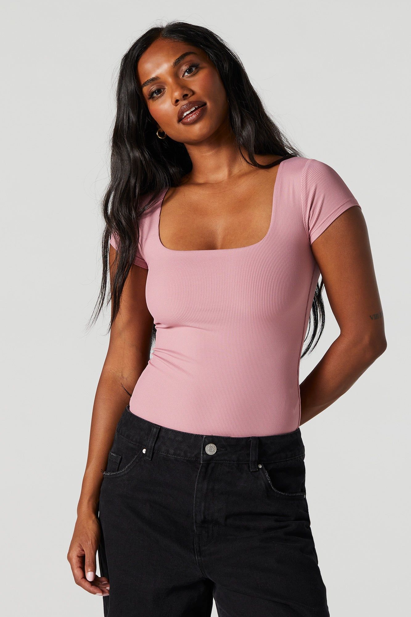 Contour Ribbed Square Neck Short Sleeve Bodysuit sold by Urban Planet product image thumbnail 2