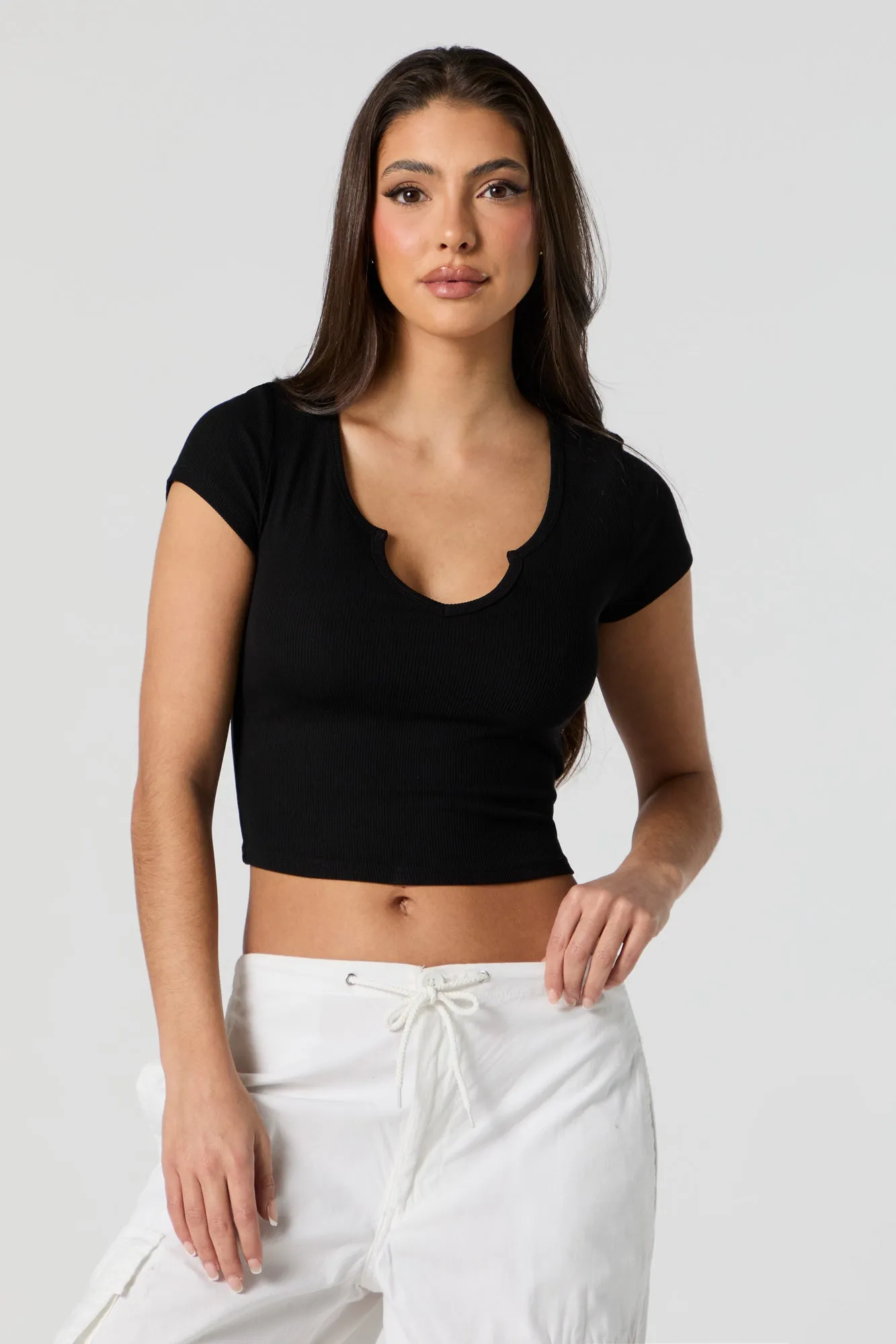 Ribbed Notched Cropped T-Shirt sold by Urban Planet product image thumbnail 4