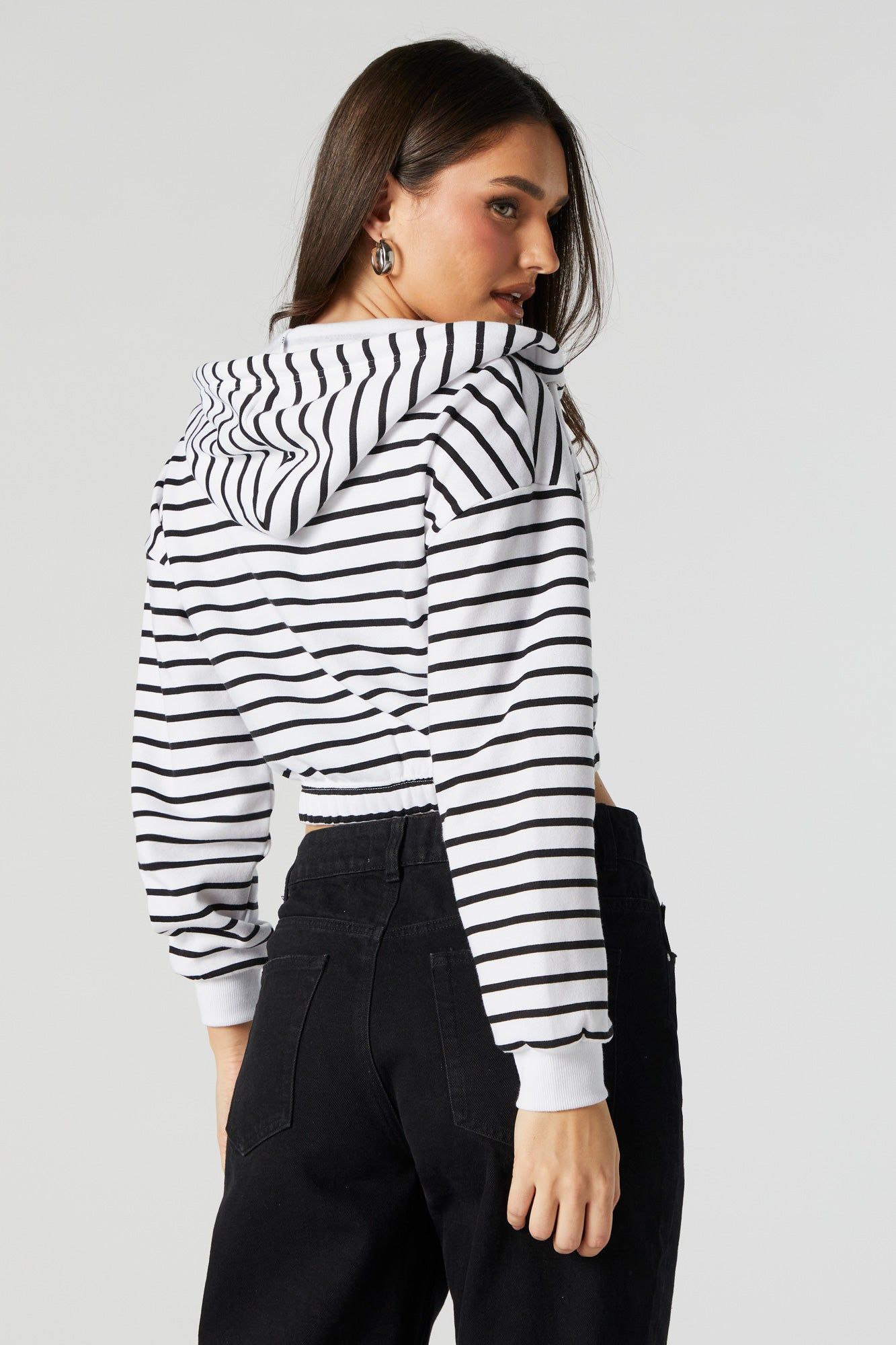 Striped Zip Up Cropped Fleece Hoodie sold by Urban Planet product image thumbnail 2