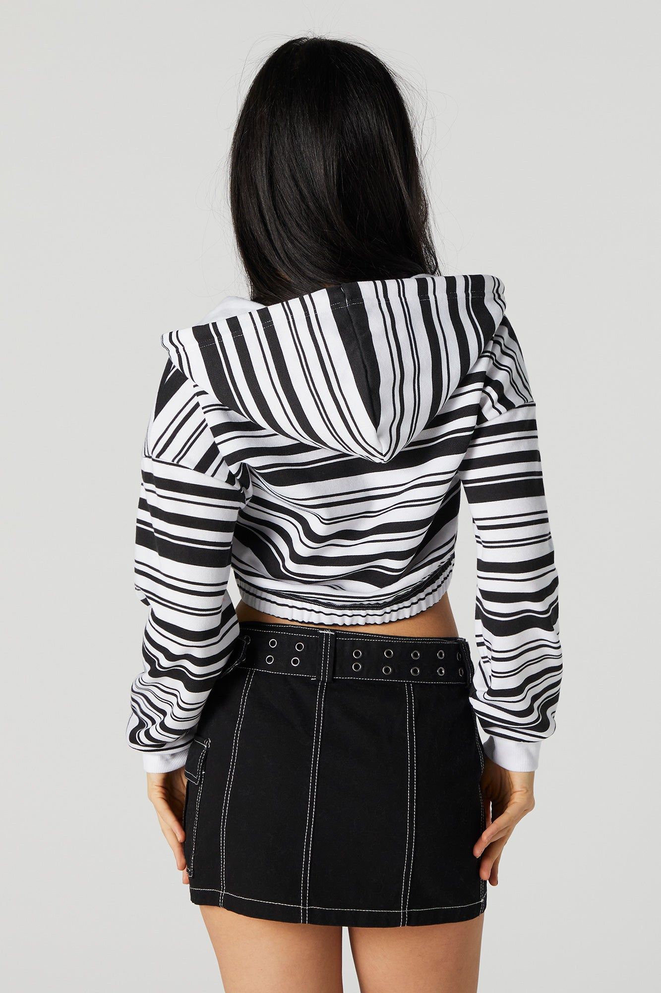 Striped Zip Up Cropped Fleece Hoodie sold by Urban Planet product image thumbnail 5