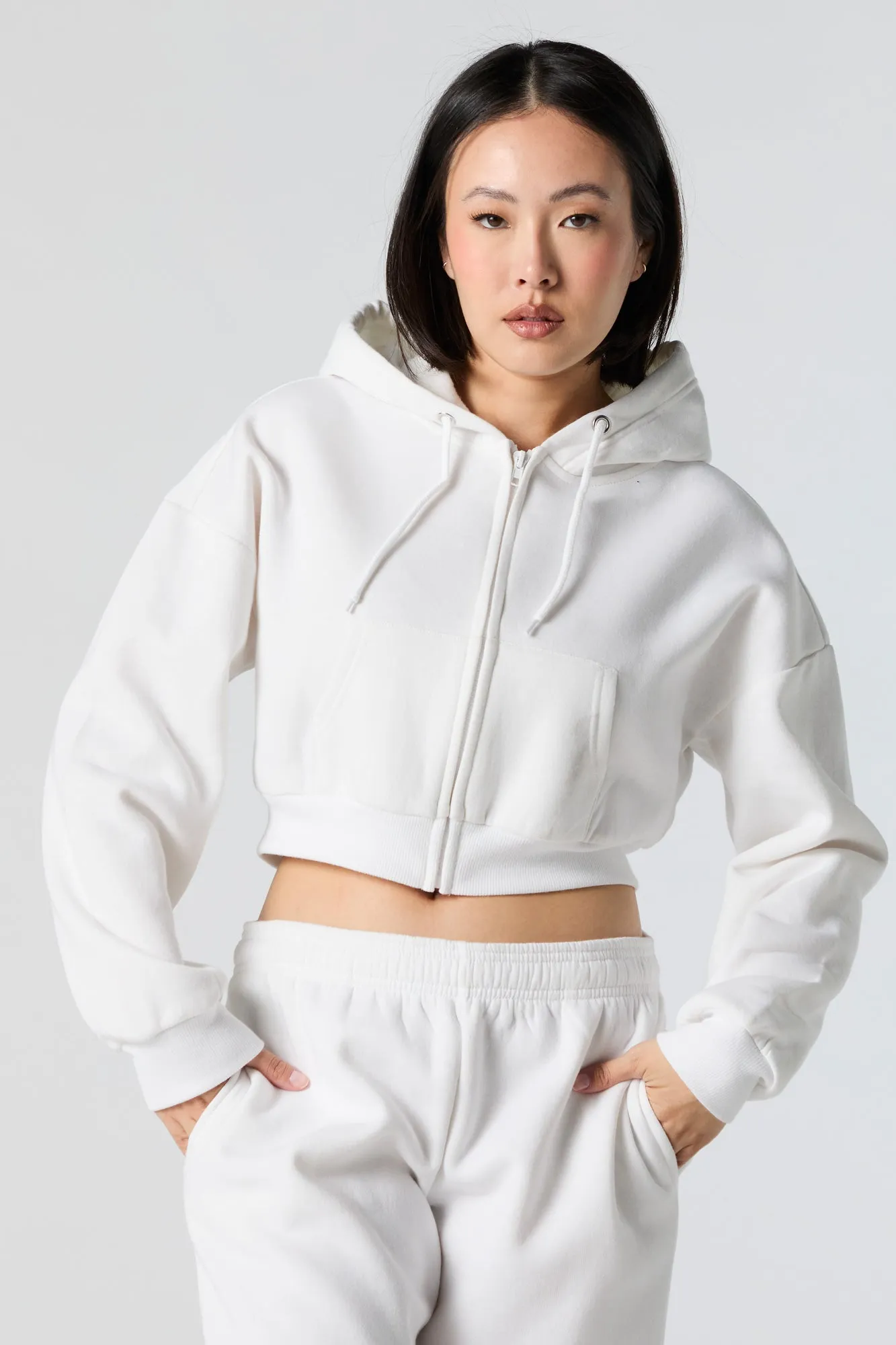 Fleece Zip-Up Cropped Hoodie sold by Urban Planet