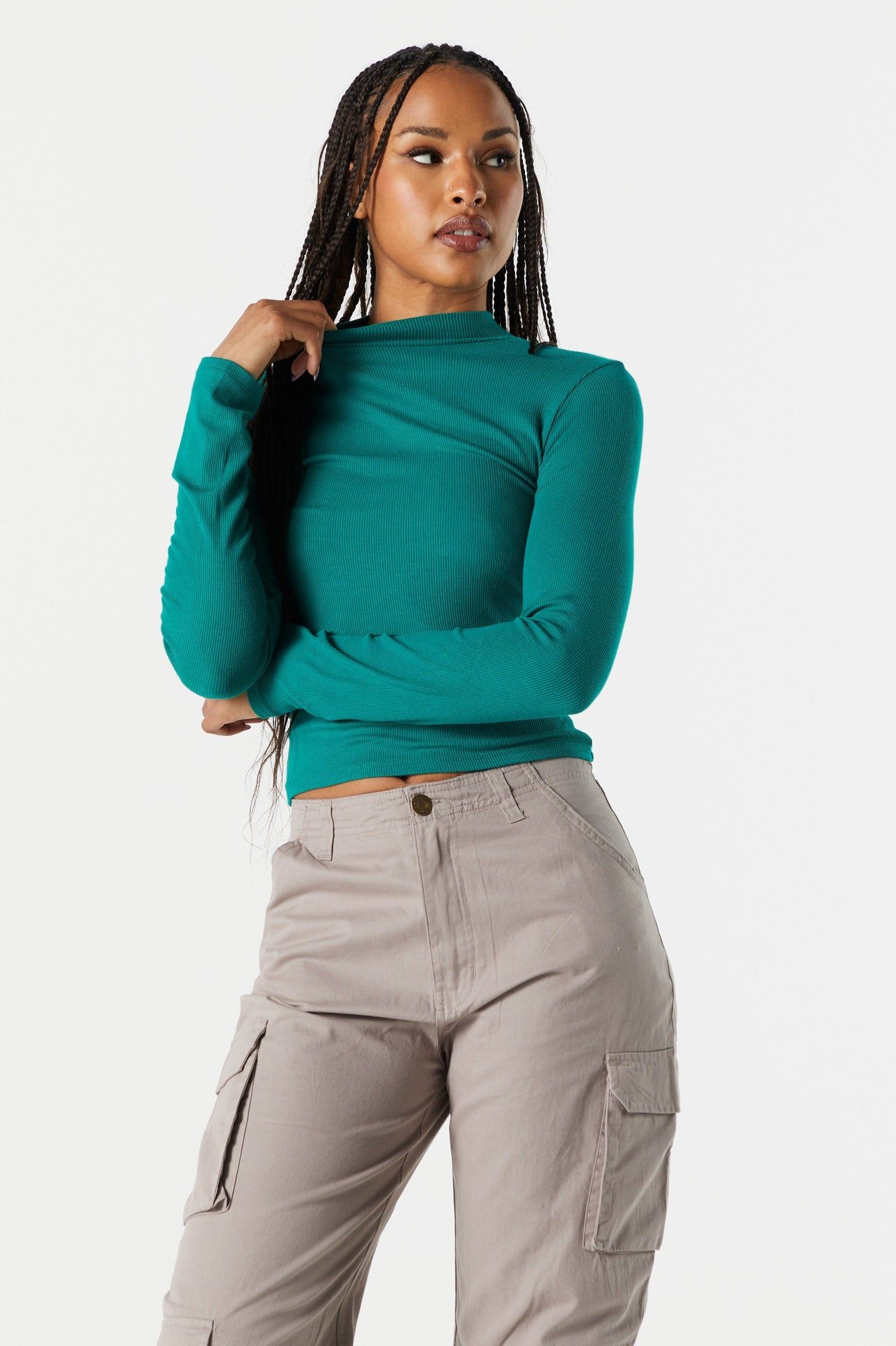 Coloured Ribbed Mock Neck Long Sleeve Top sold by Urban Planet product image thumbnail 4