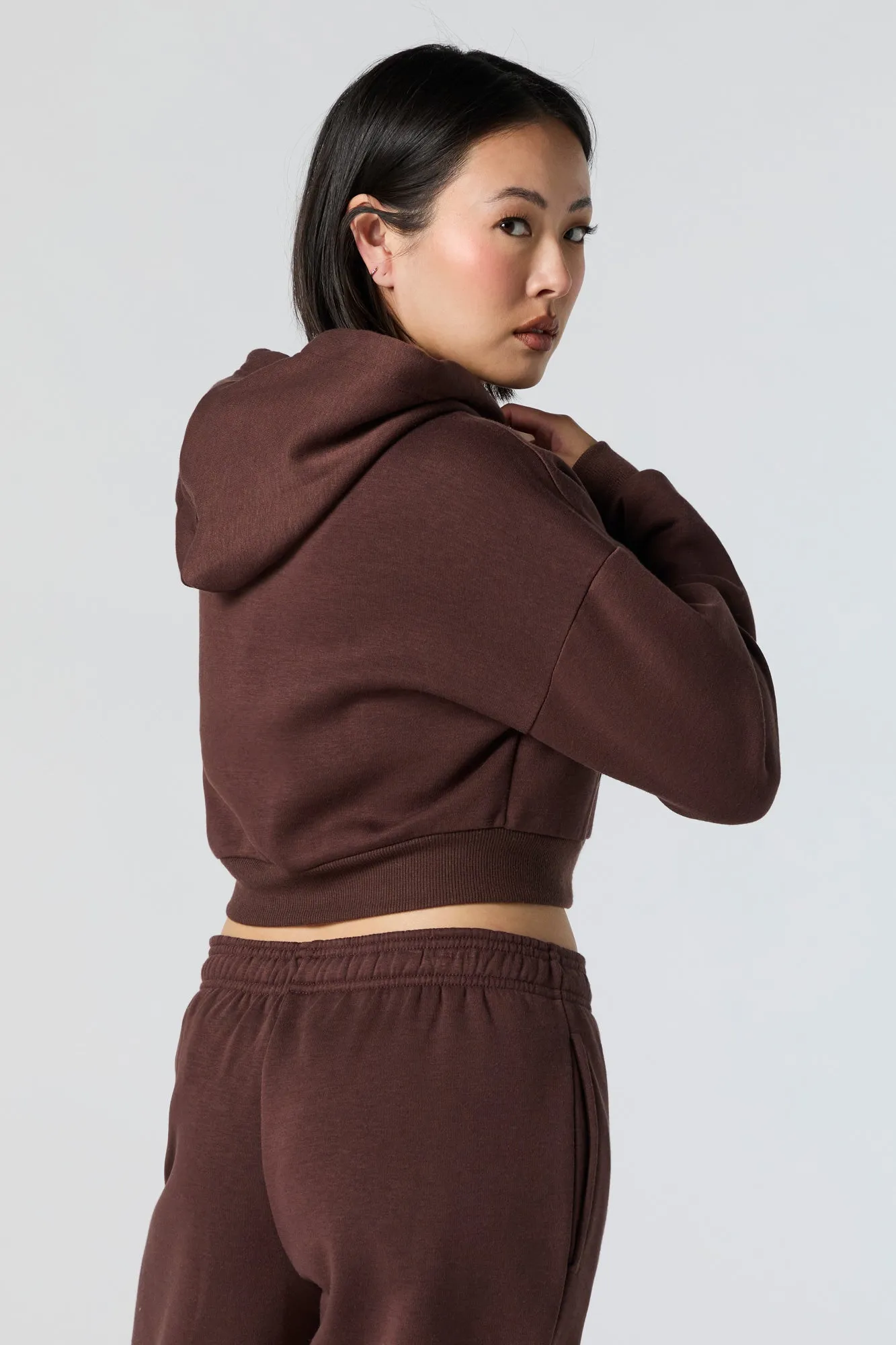 Fleece Zip-Up Cropped Hoodie sold by Urban Planet product image thumbnail 5