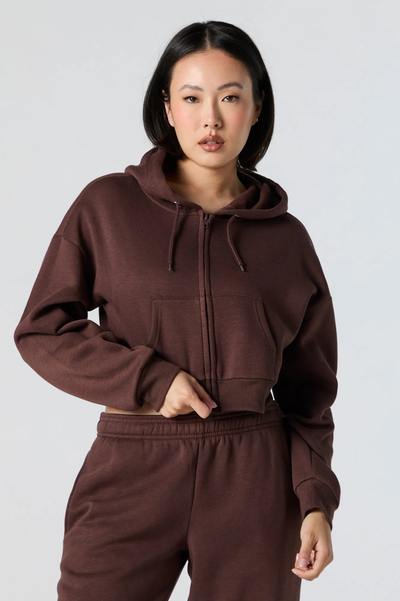 Fleece Zip-Up Cropped Hoodie sold by Urban Planet product image thumbnail 4