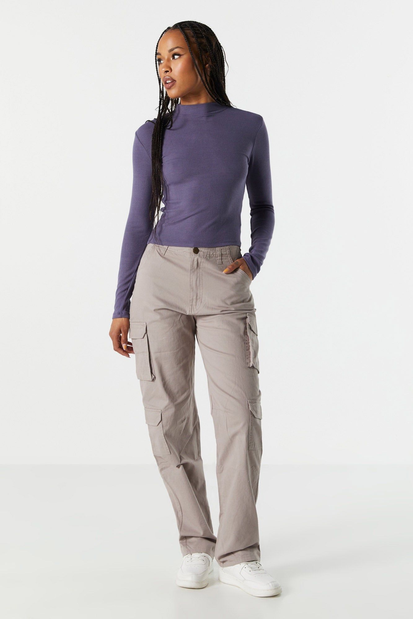 Coloured Ribbed Mock Neck Long Sleeve Top sold by Urban Planet product image thumbnail 3
