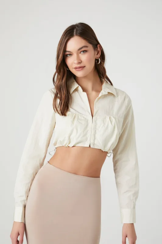 Nylon Toggle Hem Long Sleeve Crop Top sold by Urban Planet