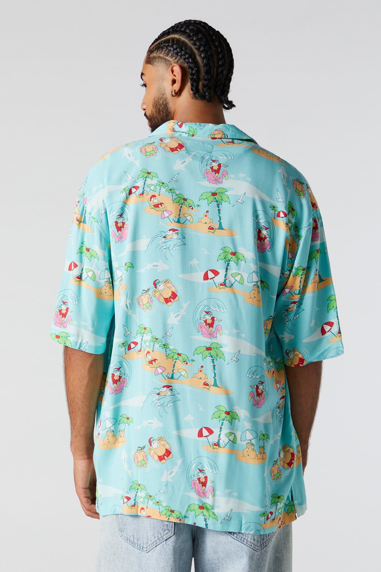 Tropical Santa Print Button-Up Top sold by Urban Planet product image thumbnail 2