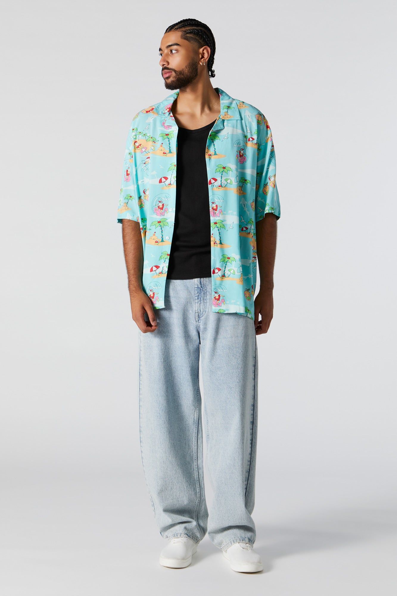 Tropical Santa Print Button-Up Top sold by Urban Planet product image thumbnail 3