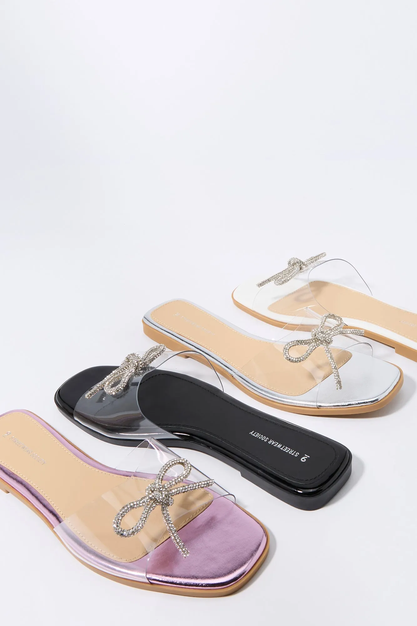 Rhinestone Bow Clear Slide Sandal sold by Urban Planet