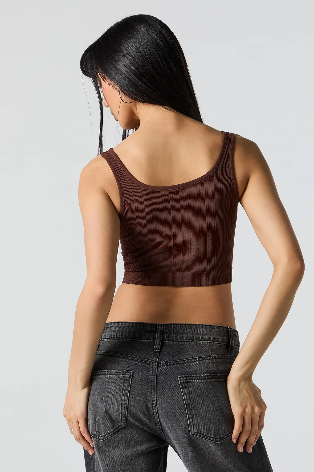 Seamless Ribbed Cropped Henley Tank sold by Urban Planet product image thumbnail 2