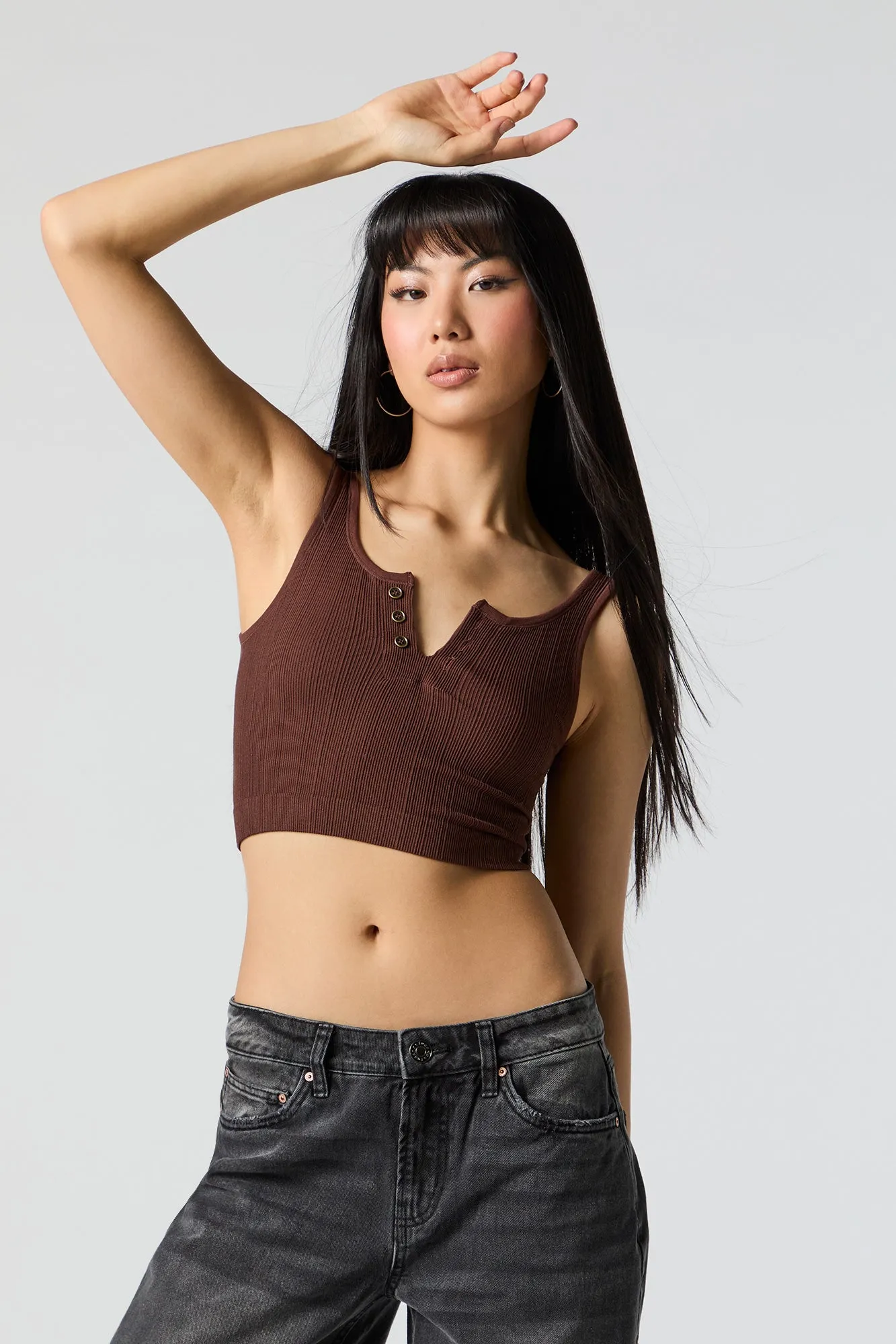 Seamless Ribbed Cropped Henley Tank sold by Urban Planet