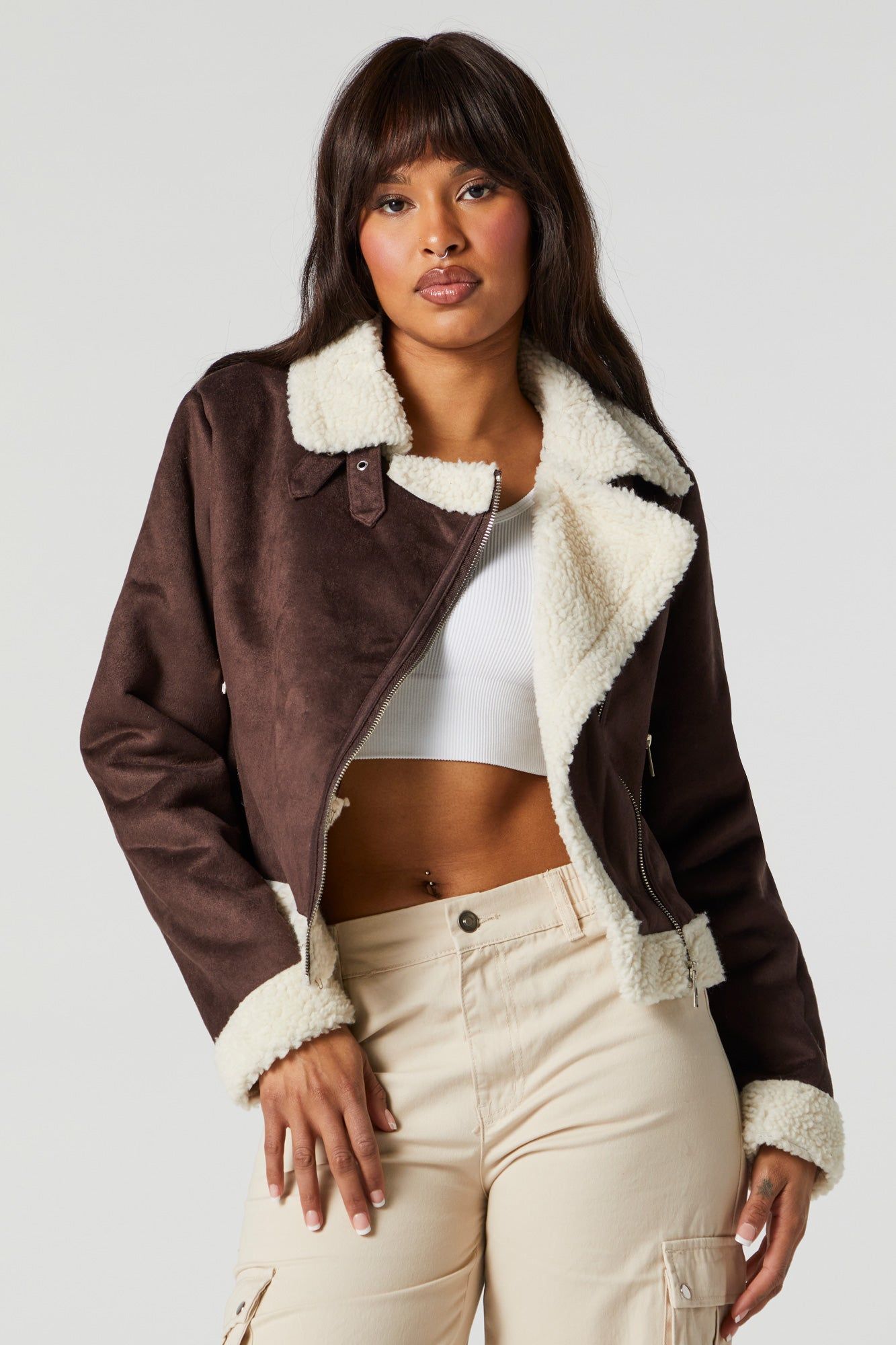 Blouson de style moto en similisuède doublé de Sherpa sold by Urban Planet
