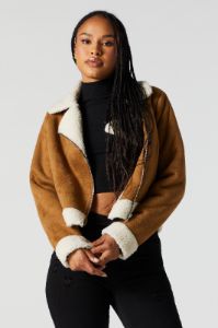 Blouson de style moto en similisuède doublé de Sherpa sold by Urban Planet
