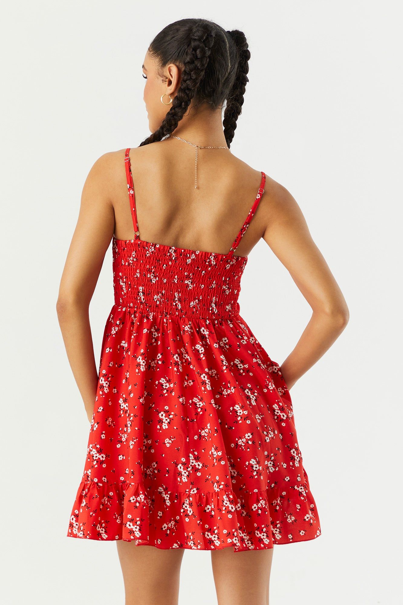 Red Floral Front Twist Babydoll Dress sold by Urban Planet product image thumbnail 2