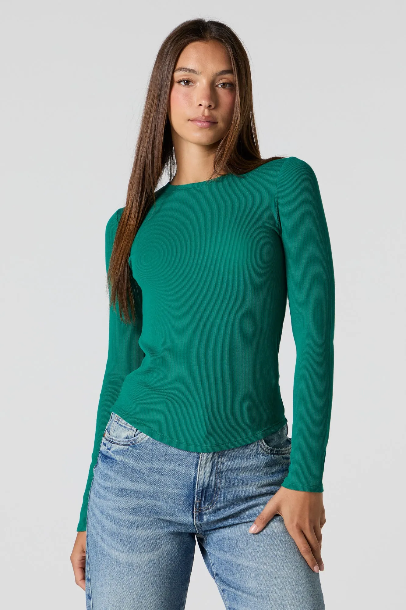 Ribbed Crewneck Long Sleeve Top sold by Urban Planet