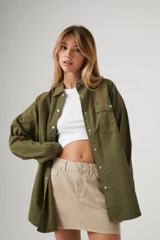 Oversized Twill Button-Up Top sold by Urban Planet