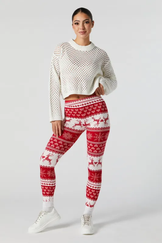 Reindeer Love Fairisle Print Xmas Fleece Legging sold by Urban Planet